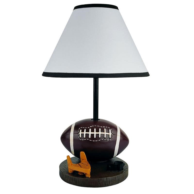 ORE International Football Polyresin Table Lamp with Cone Linen Shade in Brown