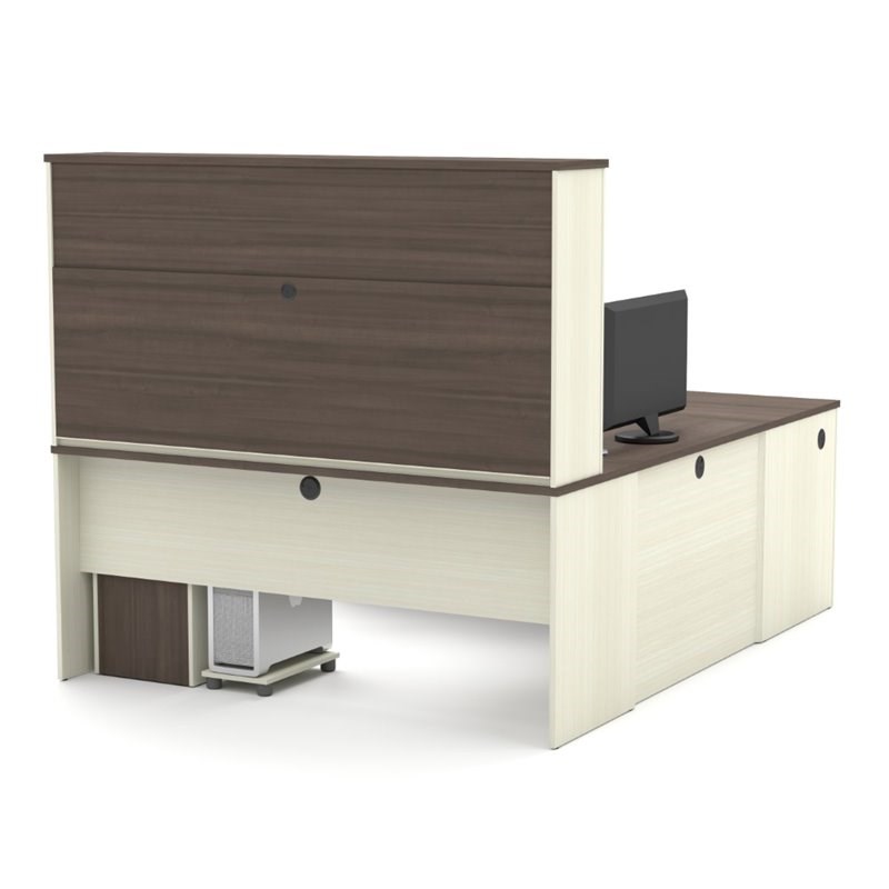 Bestar Prestige Plus U-Desk with Hutch in White Chocolate and Antigua