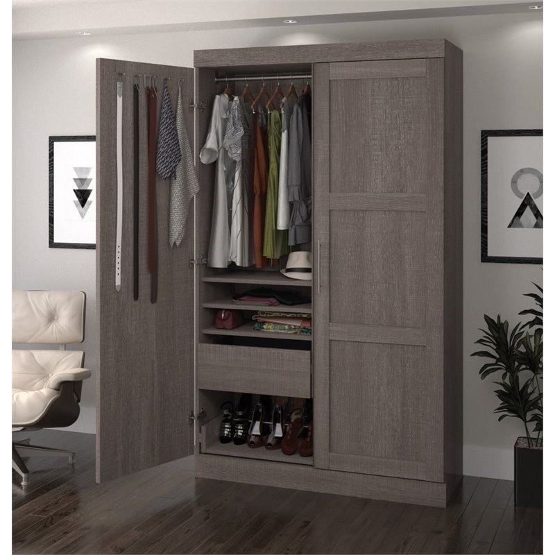 Bestar Pur Pullout Armoire in Bark Gray
