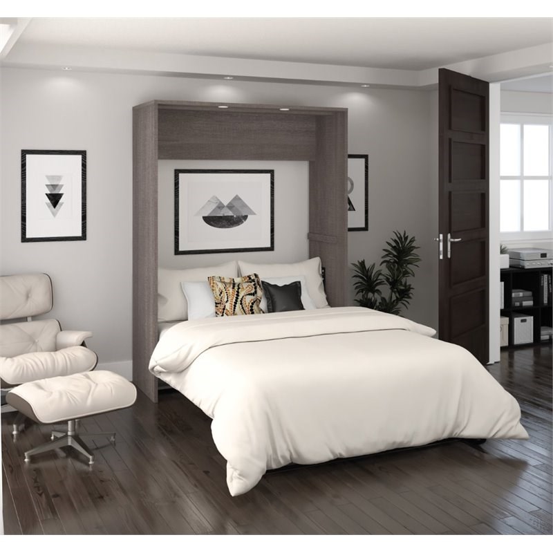 Bestar Cielo Full Wall Bed in Bark Gray and White