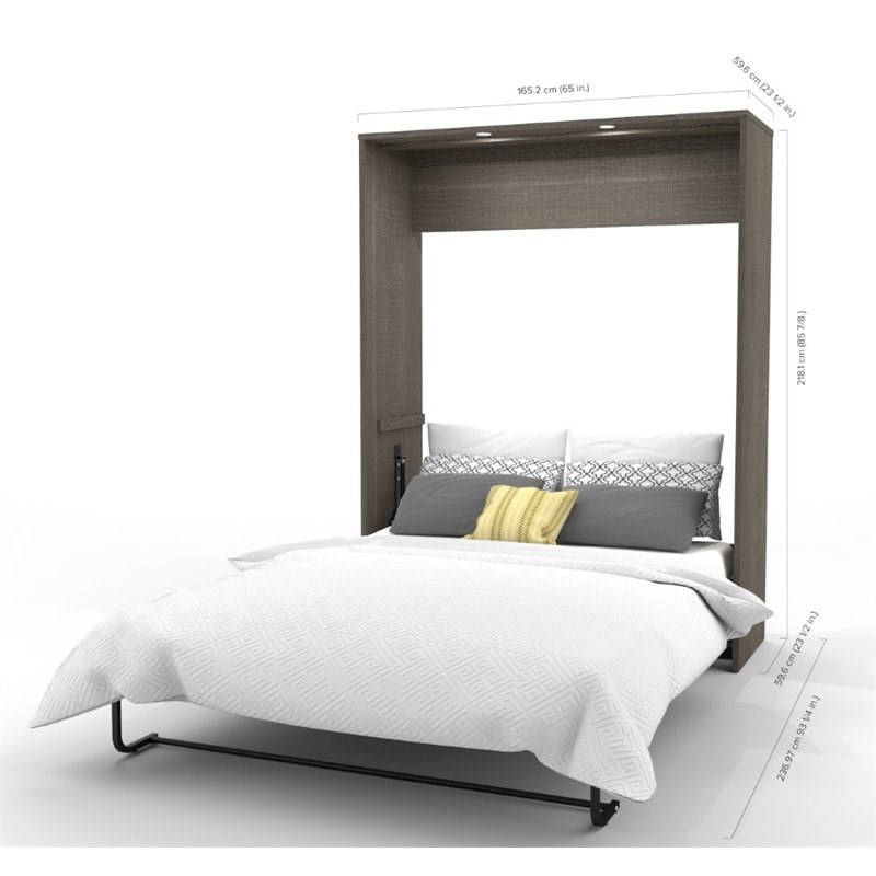 Bestar Cielo Queen Wall Bed in Bark Gray and White