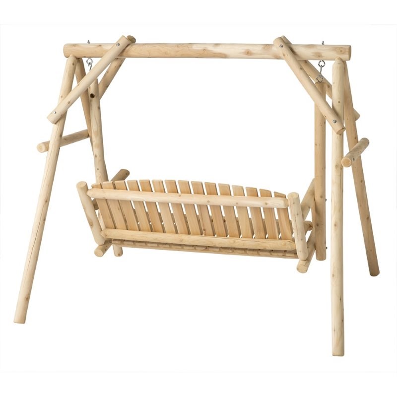 Bestar White Cedar Outdoor Swing with Coffee Table in Natural Homesquare