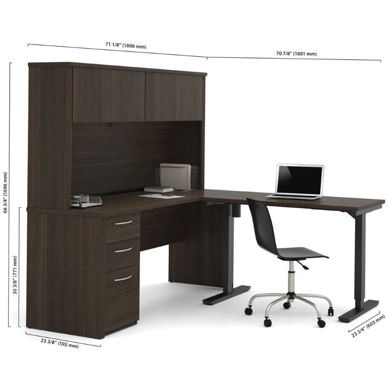 Bestar Embassy Height Adjustable L-Shaped Computer Desk with Hutch