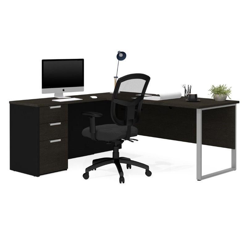 Bestar Pro Concept Plus L Desk with Metal Leg in Deep Gray and Black