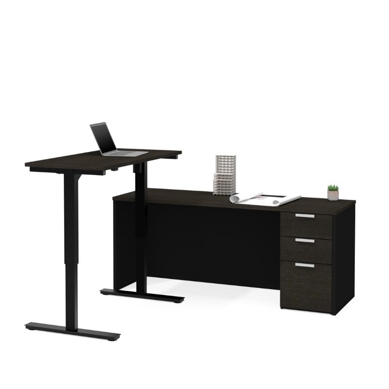 Bestar Pro Concept Plus Height Adjustable L Desk in Deep Gray and Black