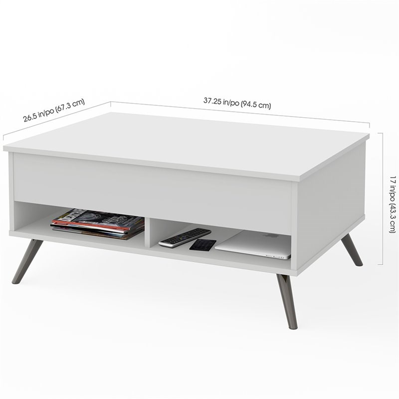 Bestar Krom Lift Top Storage Coffee Table in White Homesquare