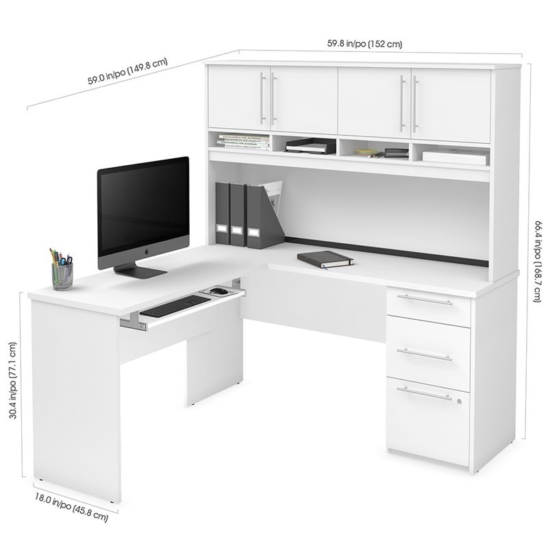 Bestar Innova Plus L Shaped Computer Desk with Hutch in White