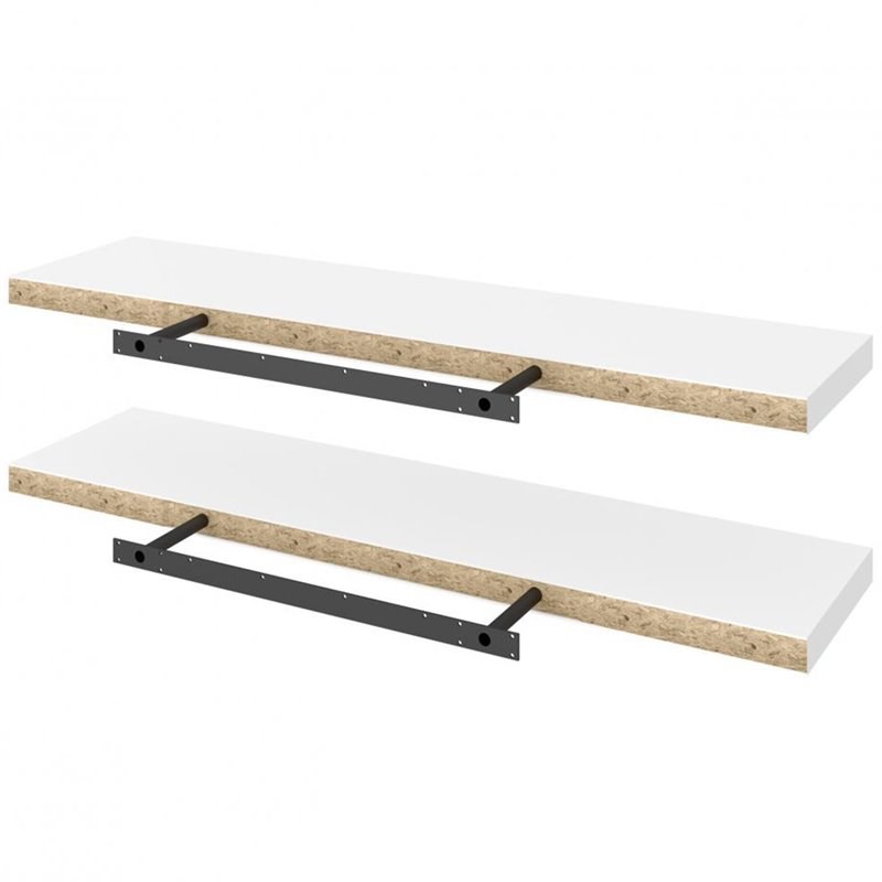 Bestar 48" Lightweight Floating Wall Shelf in White (Set of 2) Homesquare