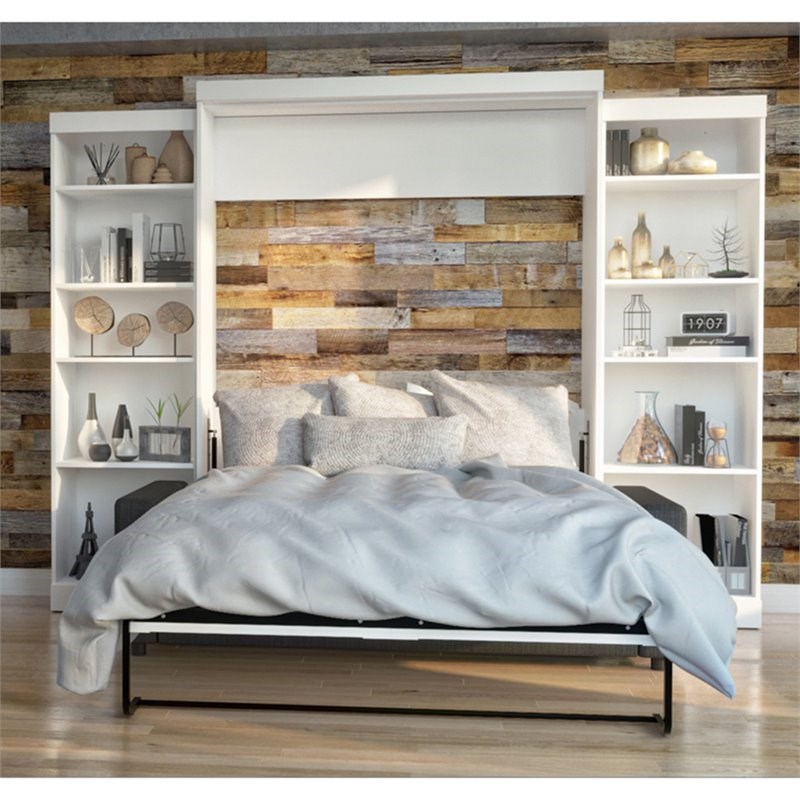 Bestar Pur 4 Piece Queen Wall Bed Set in White and Gray Homesquare