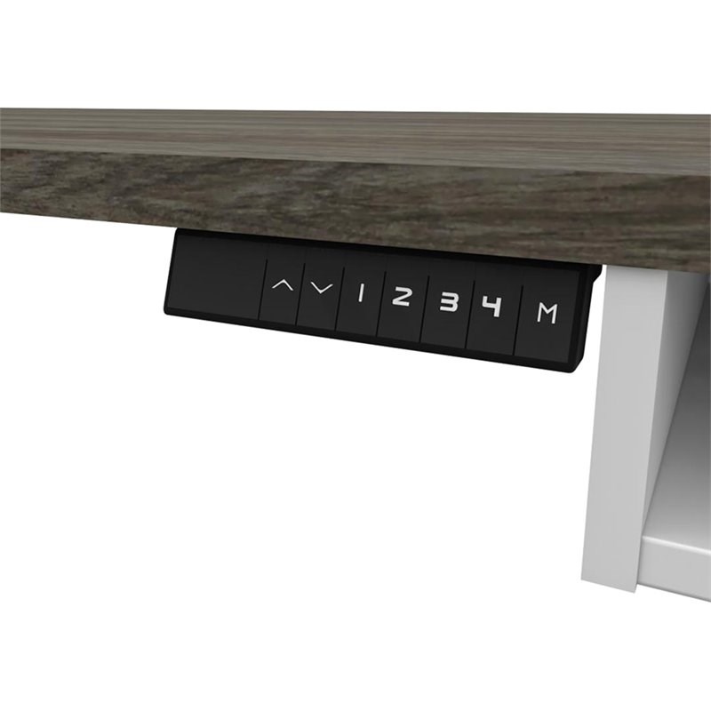 Bestar Pro-Vega L Shaped Adjustable Standing Desk in Walnut Gray and White