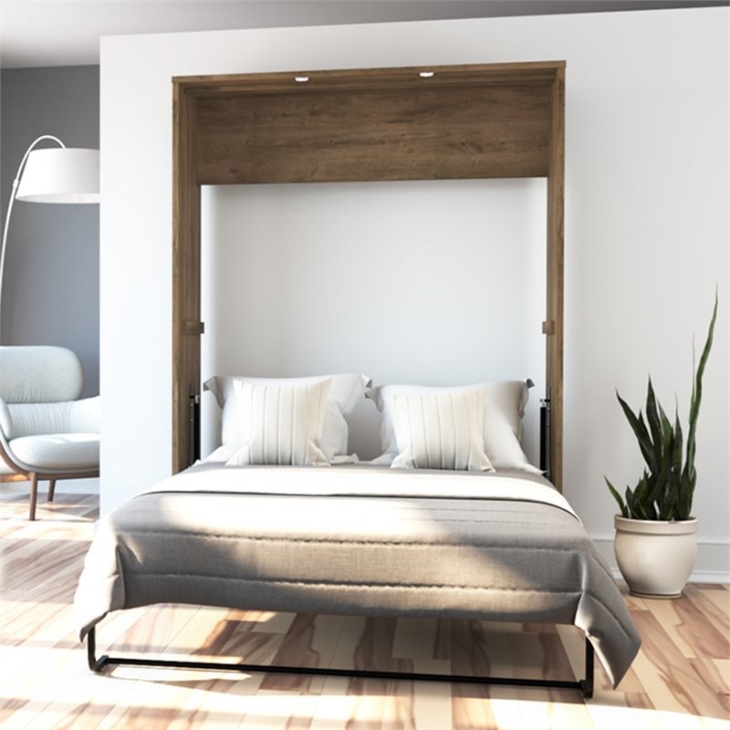 Bestar Cielo Full Wall Bed in Rustic Brown and White