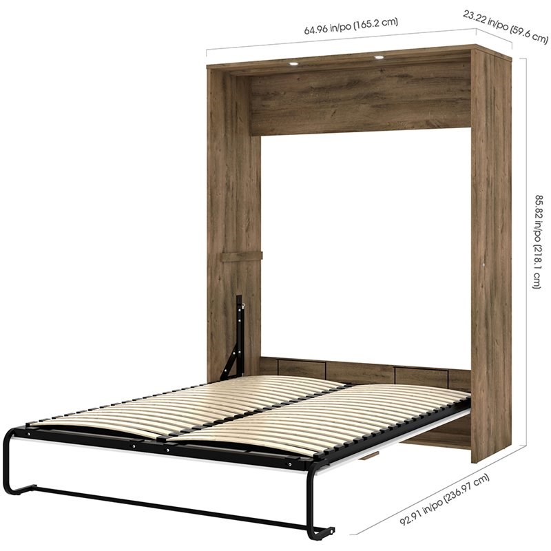 Bestar Cielo Queen Wall Bed in Rustic Brown and White
