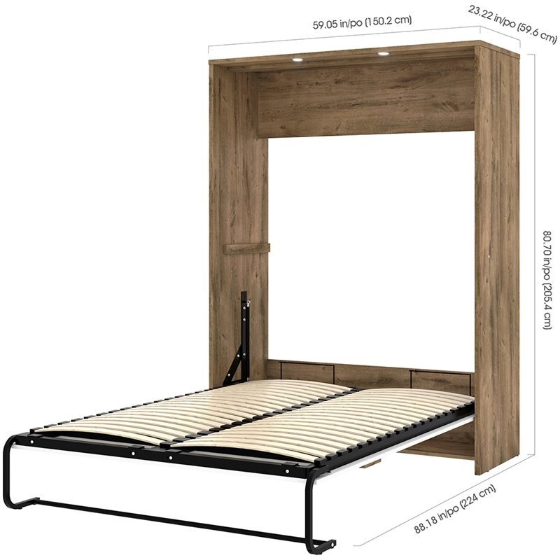 Bestar Cielo Classic 3 Piece Full Wall Bed in Rustic Brown and White