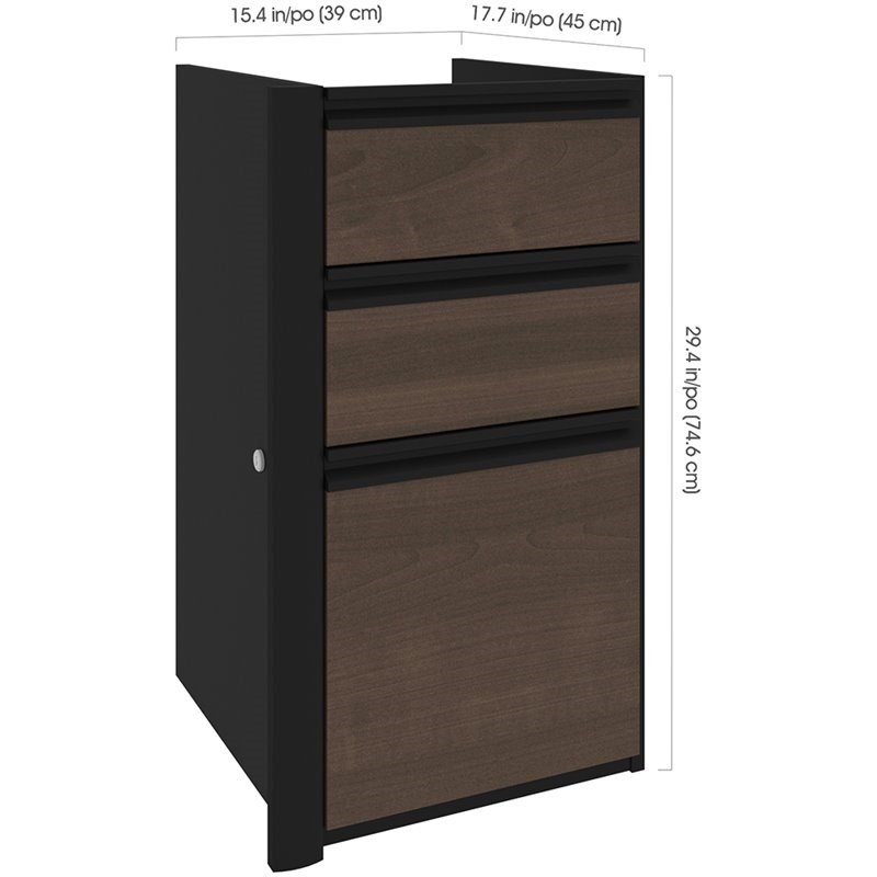 Bestar Connexion 3 Drawer Add On File Cabinet in Antigua and Black
