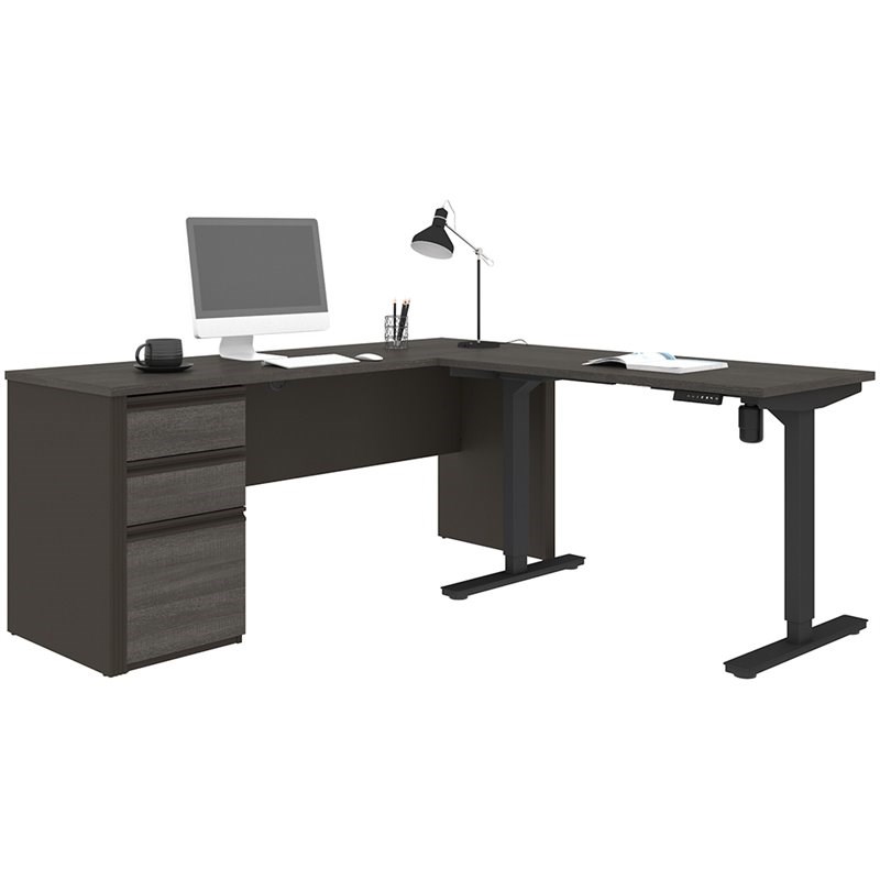 Bestar Prestige Plus 3 Piece Standing Desk Set in Bark Gray and Slate