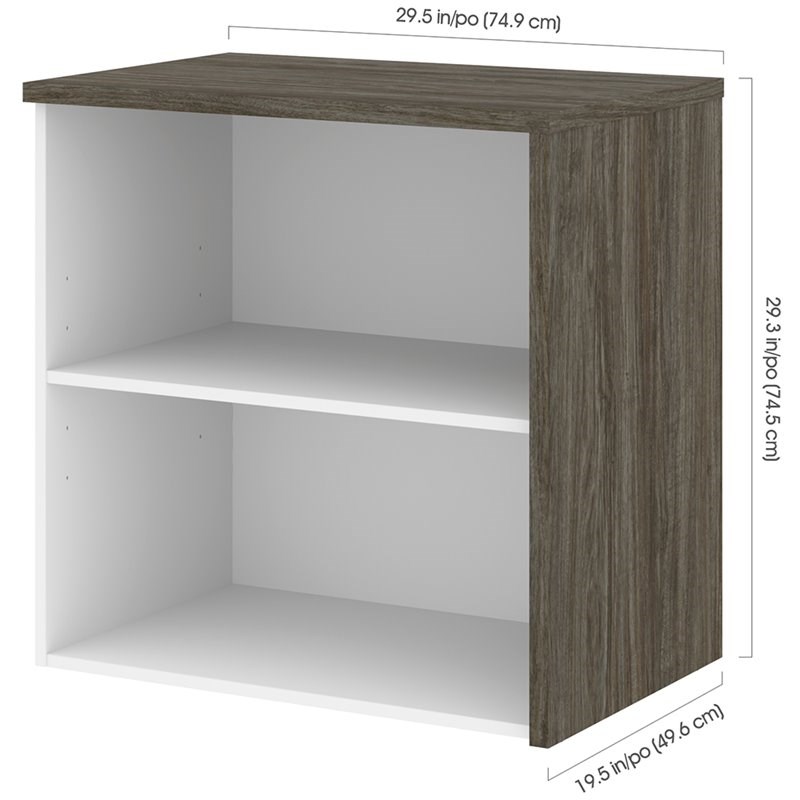 Bestar Gemma 2 Shelf Bookcase in Walnut Gray and White