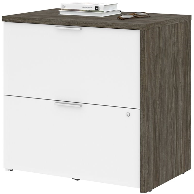 Bestar Gemma 2 Drawer Lateral File Cabinet in Walnut Gray and White