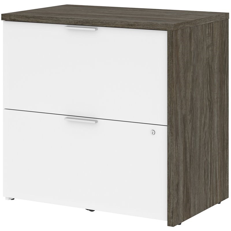 Bestar Gemma 2 Drawer Lateral File Cabinet in Walnut Gray and White