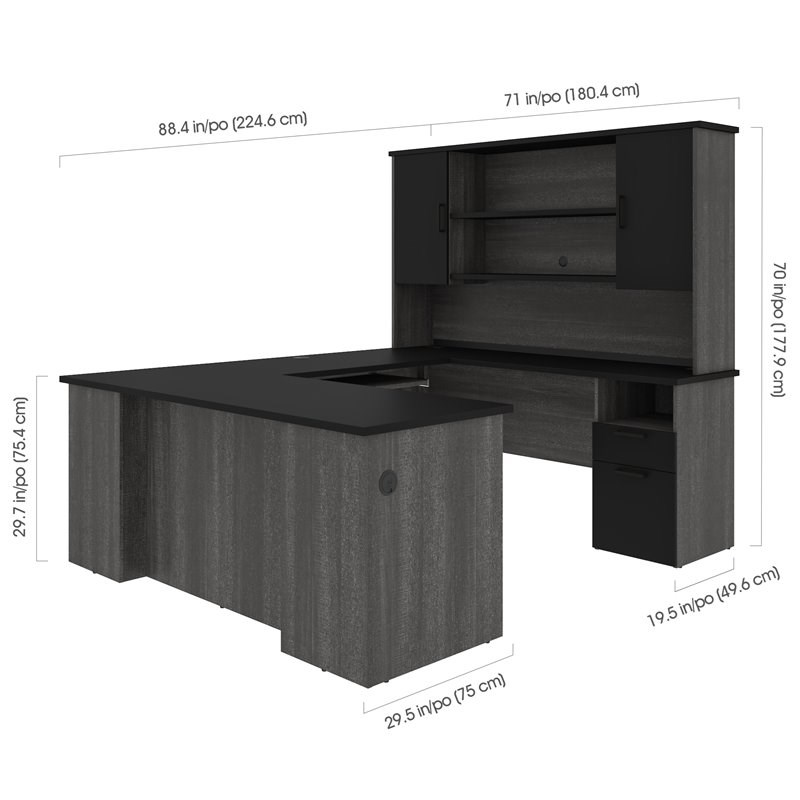 Bestar Norma Transitional Engineered Wood Computer Desk in Black and Bark Gray