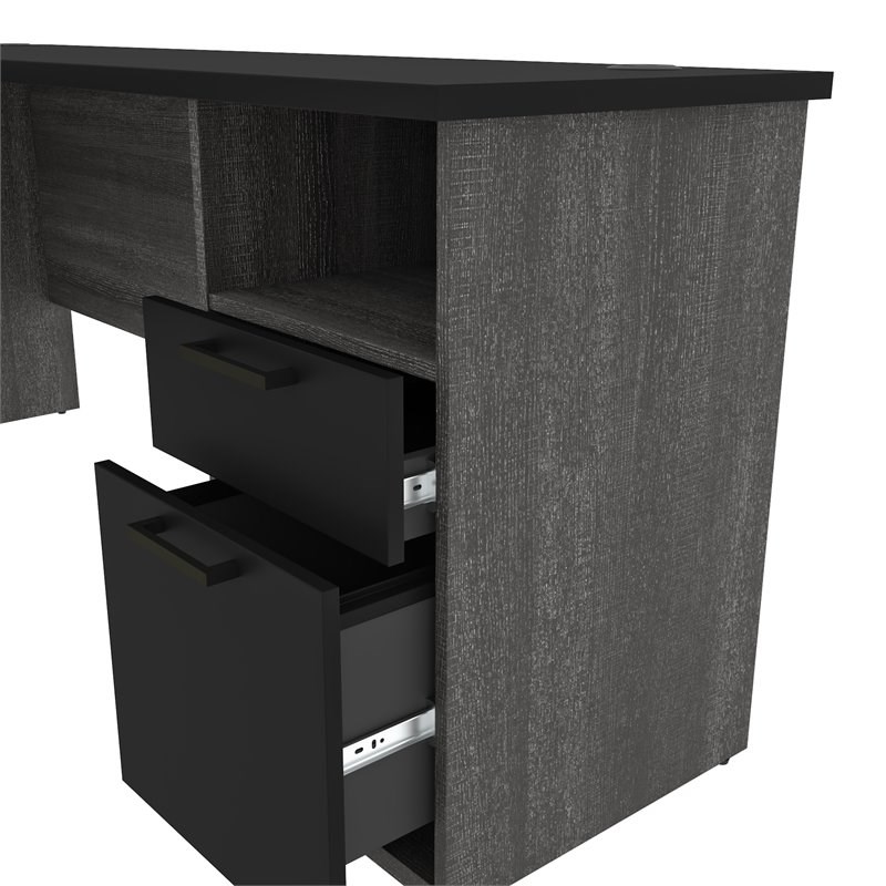 Bestar Norma L Shaped Computer Desk in Black and Bark Gray