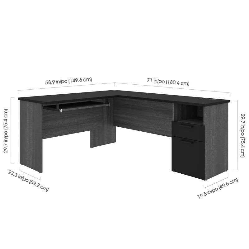 Bestar Norma L Shaped Computer Desk in Black and Bark Gray