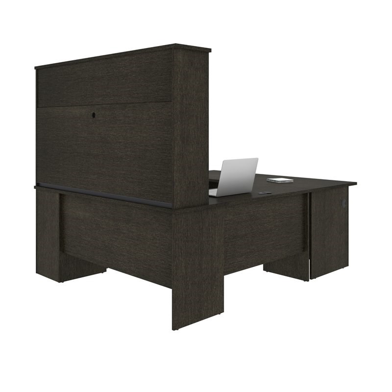 Bestar Murzim U or L-Shaped Executive Desk with Hutch in Deep Gray