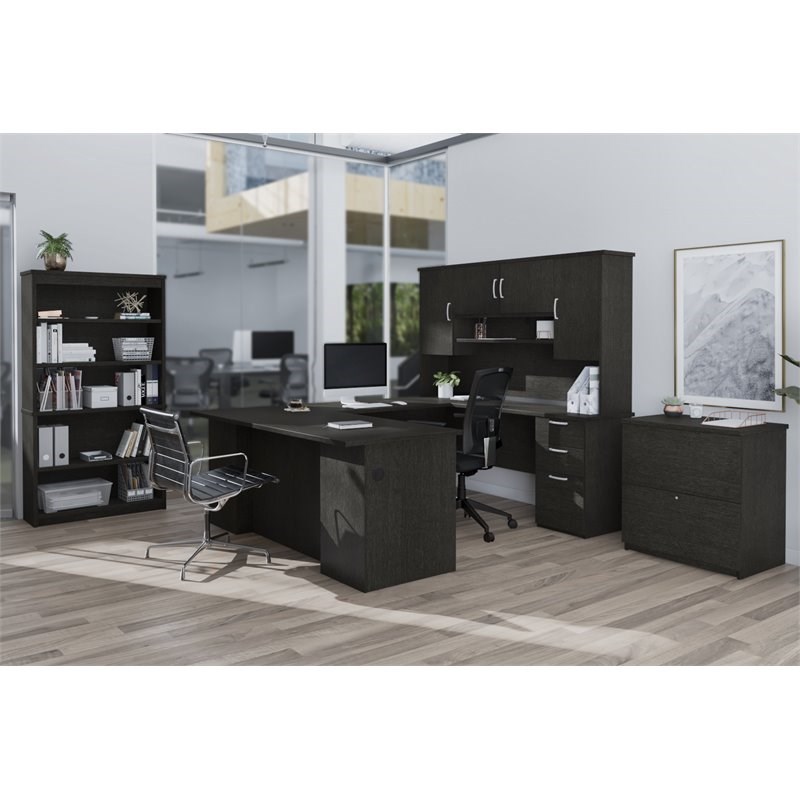Bestar Murzim 4 Piece Executive Computer Desk Office Set in Deep Gray