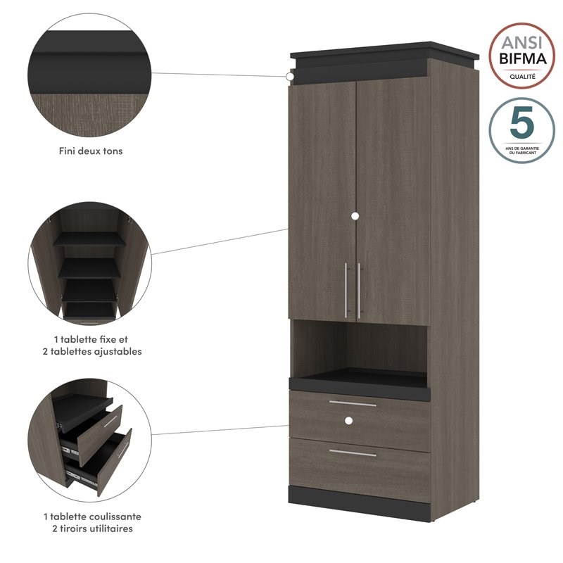Bestar Orion 30" Storage with PullOut Shelf in Bark Gray and