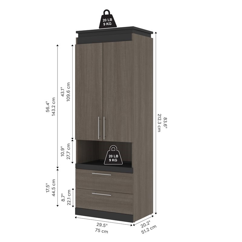 Bestar Orion 30" Storage with PullOut Shelf in Bark Gray and