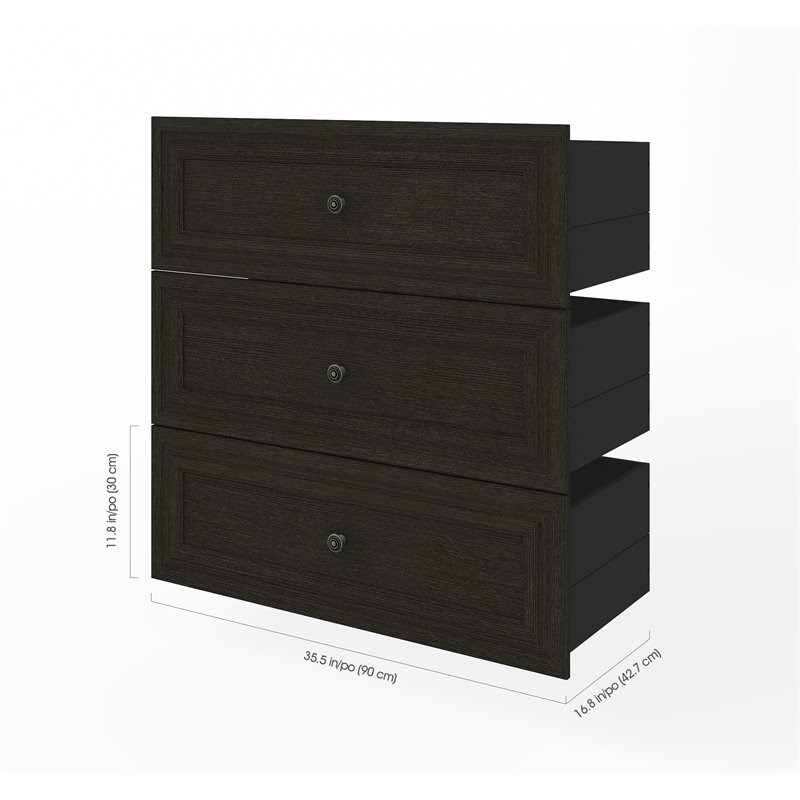 Bestar Versatile 36" 3 Drawer Set for Closet Organizer in Deep Gray