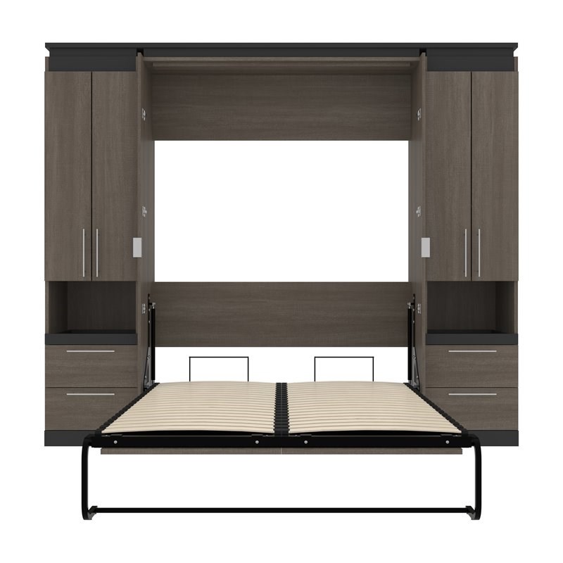 Bestar Orion 98" Full Murphy Bed With 2 Storage Cabinets In Bark Gray ...