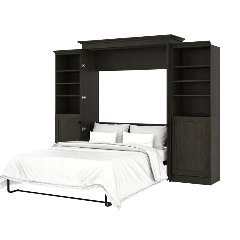 bestar versatile 120" queen murphy bed and 2 bookcases with doors in