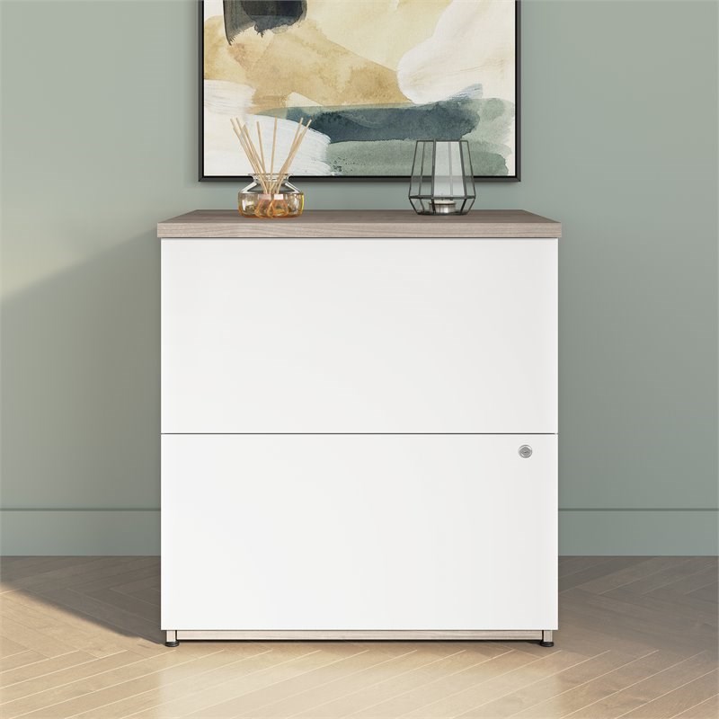 Bestar Ridgeley 2-Drawer Engineered Wood Lateral File Cabinet in Maple/White