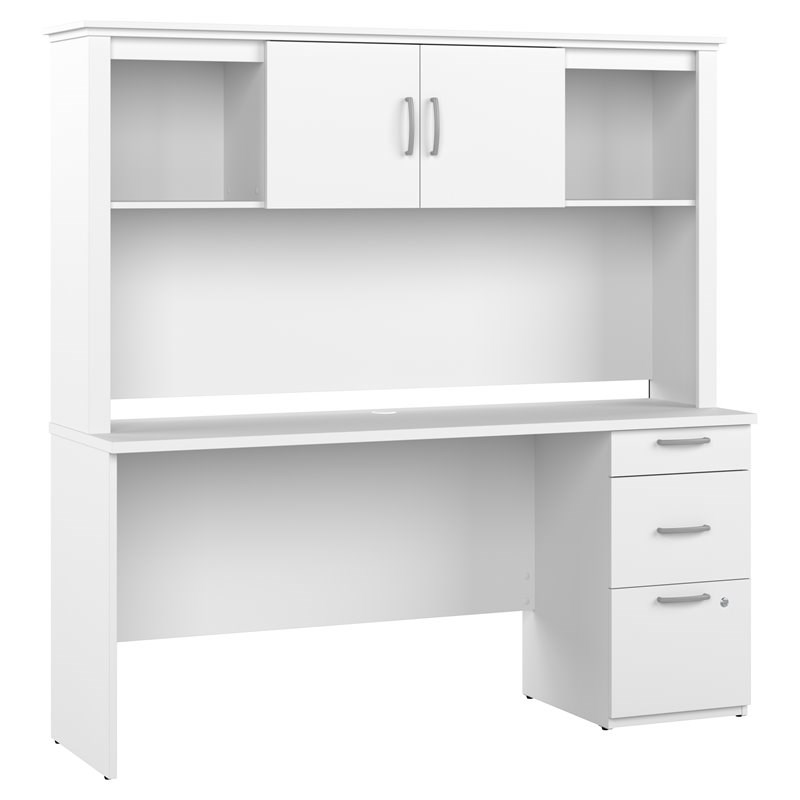 Bestar Logan Engineered Wood Computer Desk with Hutch in Pure White