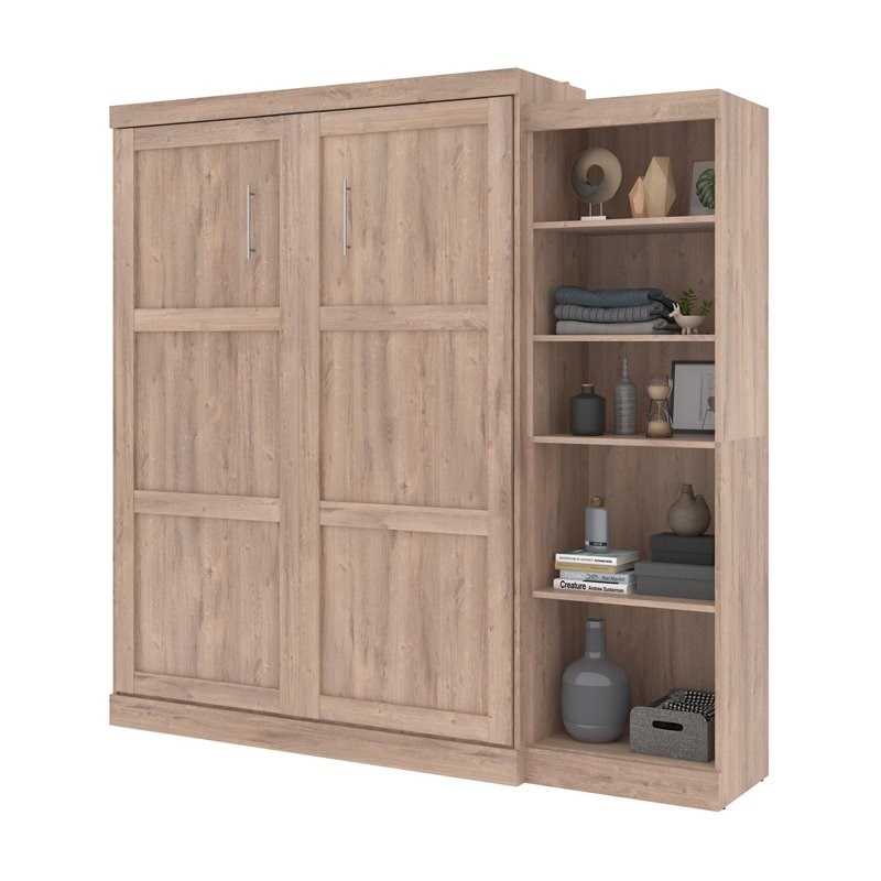 Bestar Pur Transitional Wood Queen Murphy Bed with Storage Unit in Rustic Brown
