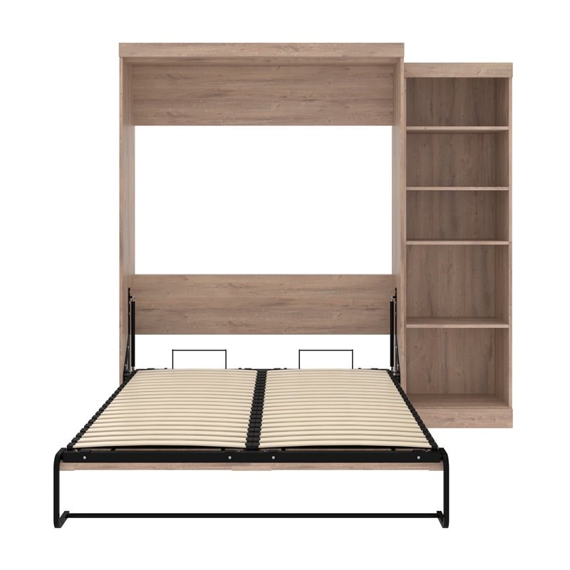 Bestar Pur Transitional Wood Queen Murphy Bed with Storage Unit in Rustic Brown