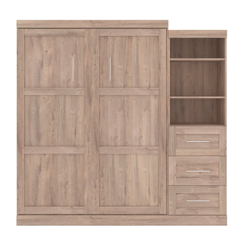 Bestar Pur Transitional Wood Queen Murphy Bed with 3 Drawers in Rustic Brown
