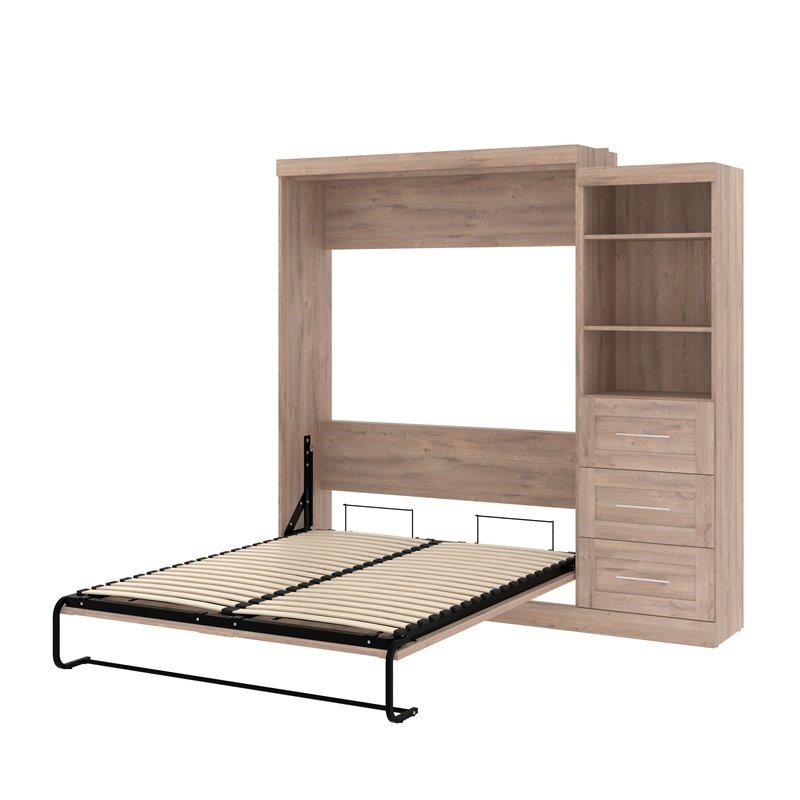 Bestar Pur Transitional Wood Queen Murphy Bed with 3 Drawers in Rustic Brown
