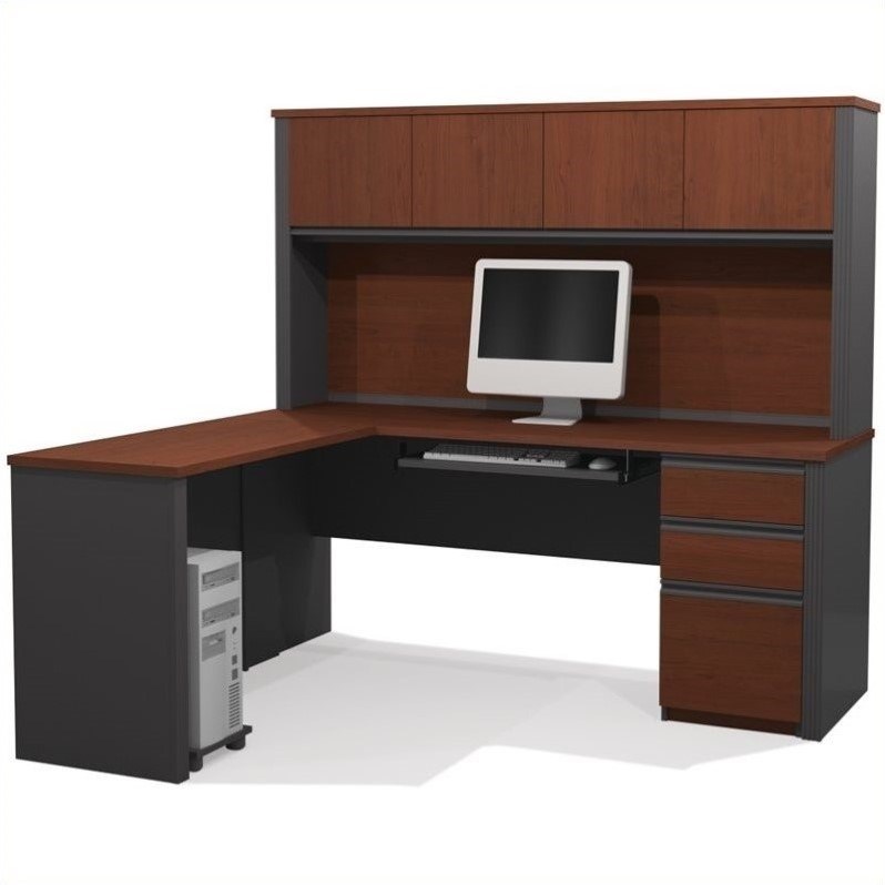 bestar prestige + 5-piece l-shape desk in bordeaux and graphite - 99872-39