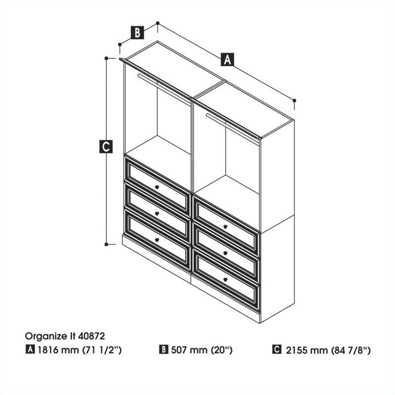 Bestar Versatile 72'' 2 Piece 6-Drawer Storage Unit in White