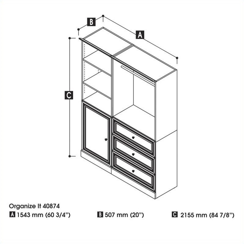 Bestar Versatile 61'' 2 Piece 3-Drawer Storage Unit with Door in White