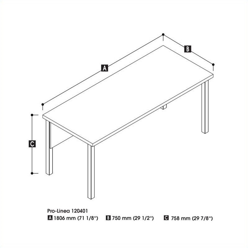 Bestar Pro-Linea Table with Metal Legs in White