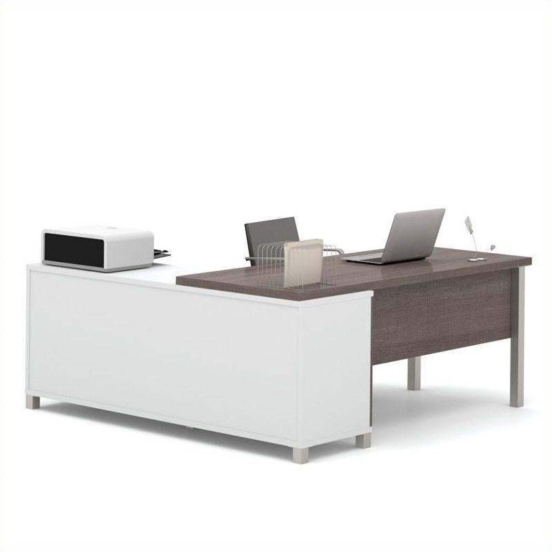 Bestar Pro-Linea L-Desk with legs in White and Bark Grey