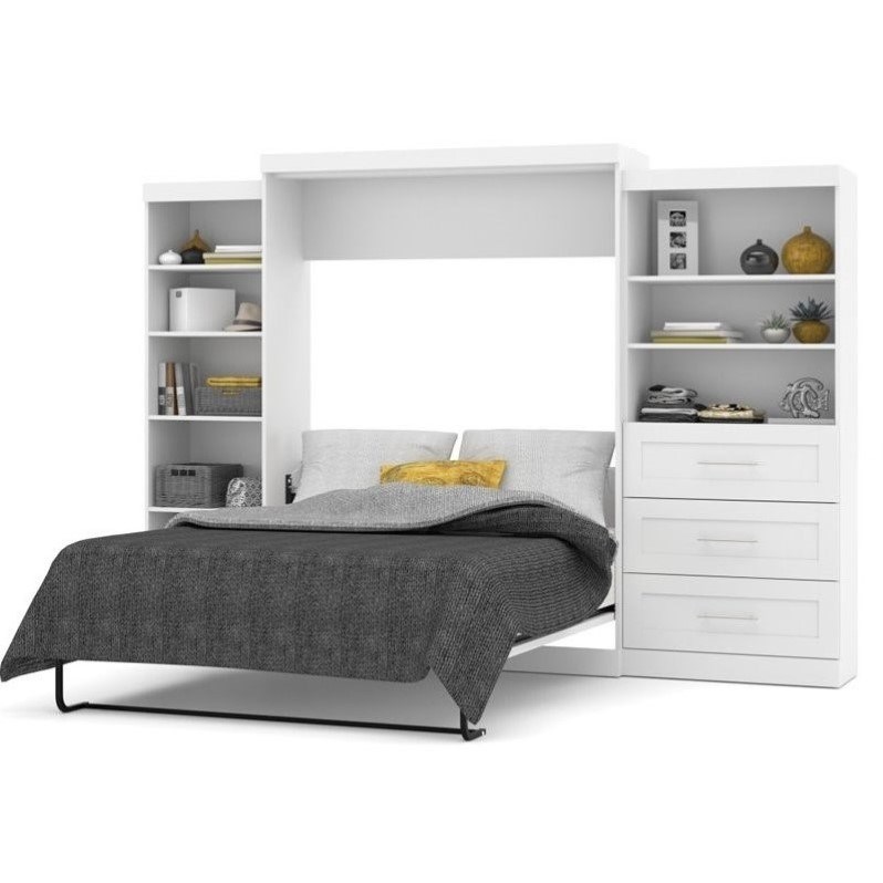 bestar pur 125" queen wall bed with storage in white ...