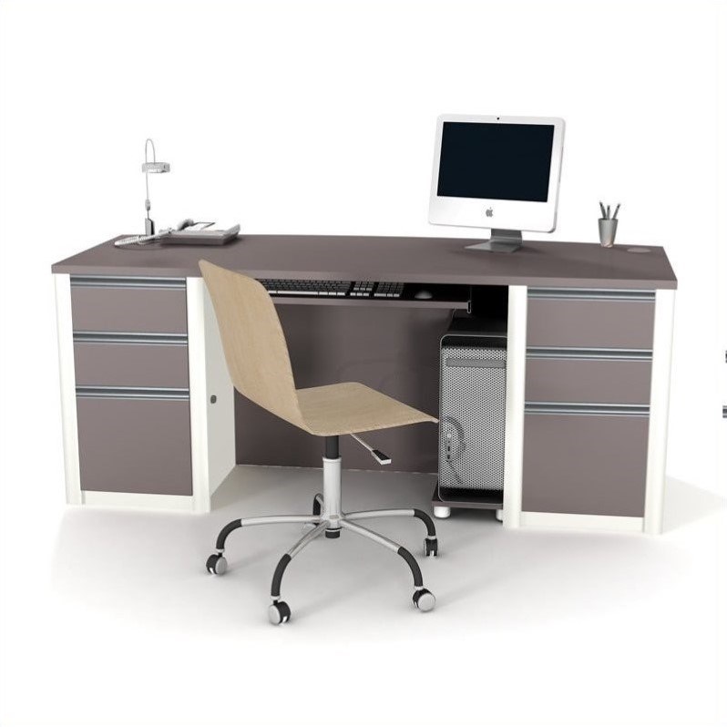 Bestar Connexion Home Office Set with 2 Pedestals in Sandstone and Slate