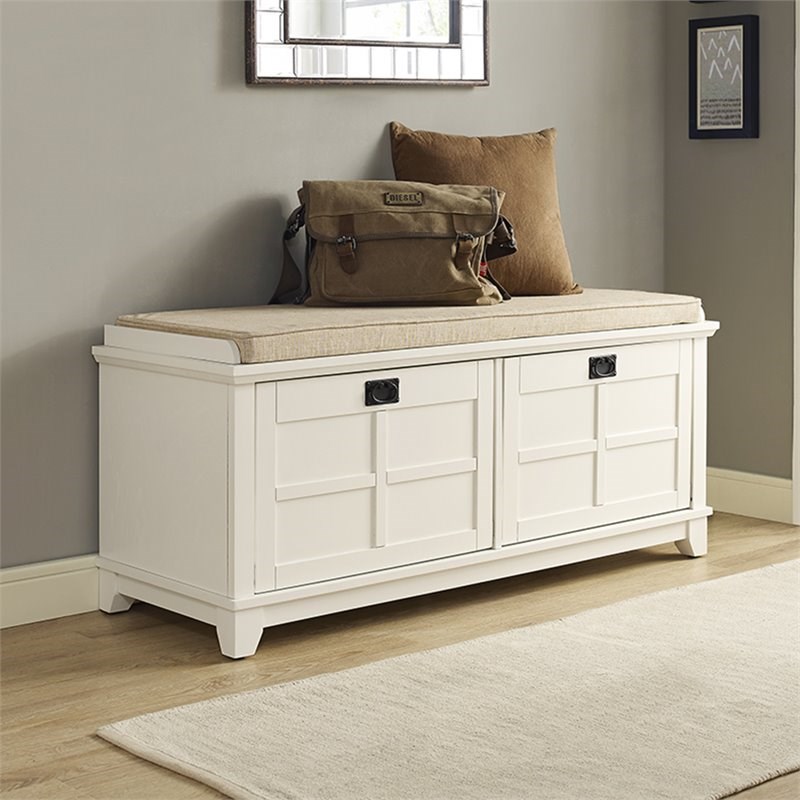 Crosley Adler Dual Drop Door Storage Entryway Bench in White Homesquare