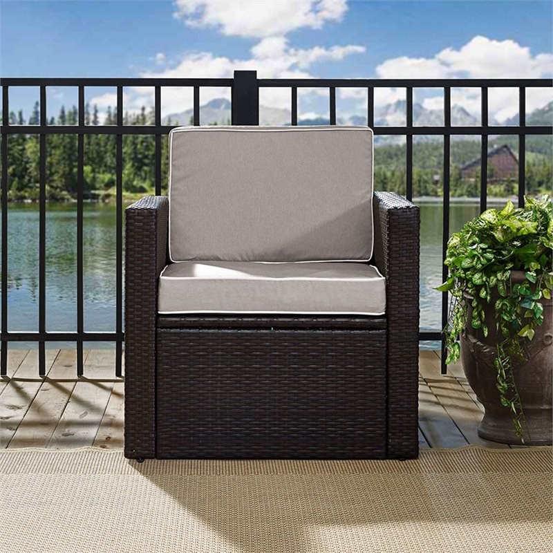 Crosley Palm Harbor Wicker Patio Arm Chair in Brown and Gray