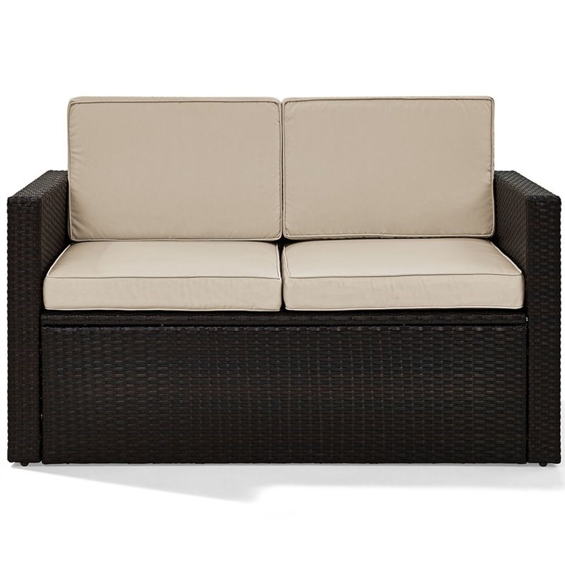 Crosley Palm Harbor Wicker Patio Loveseat in Brown and Sand