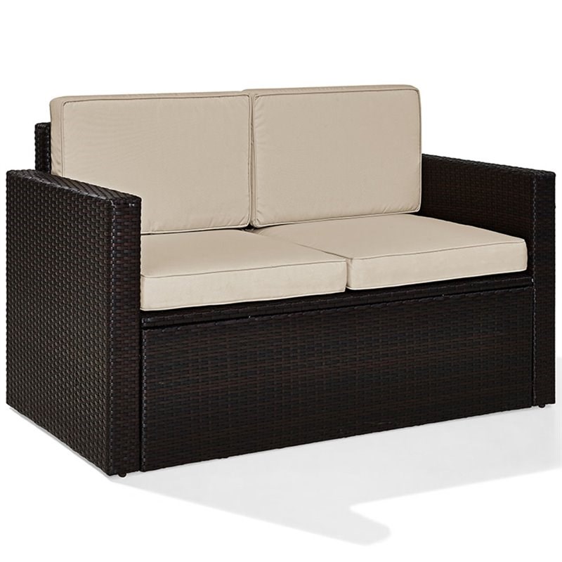 Crosley Palm Harbor Wicker Patio Loveseat in Brown and Sand