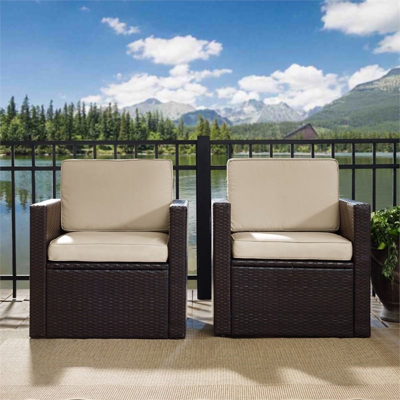 Crosley Palm Harbor 3 Piece Wicker Patio Conversation Set in Brown and